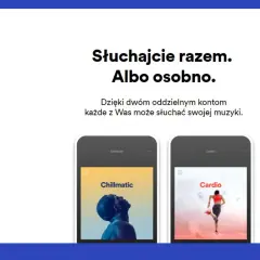 Dwa telefony z aplikacją Spotify, jeden z okładką "Chillmatic", drugi z "Cardio".